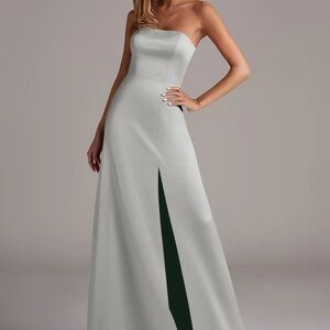 Azazie Strapless Light Gray Evening Gown with Side Slit